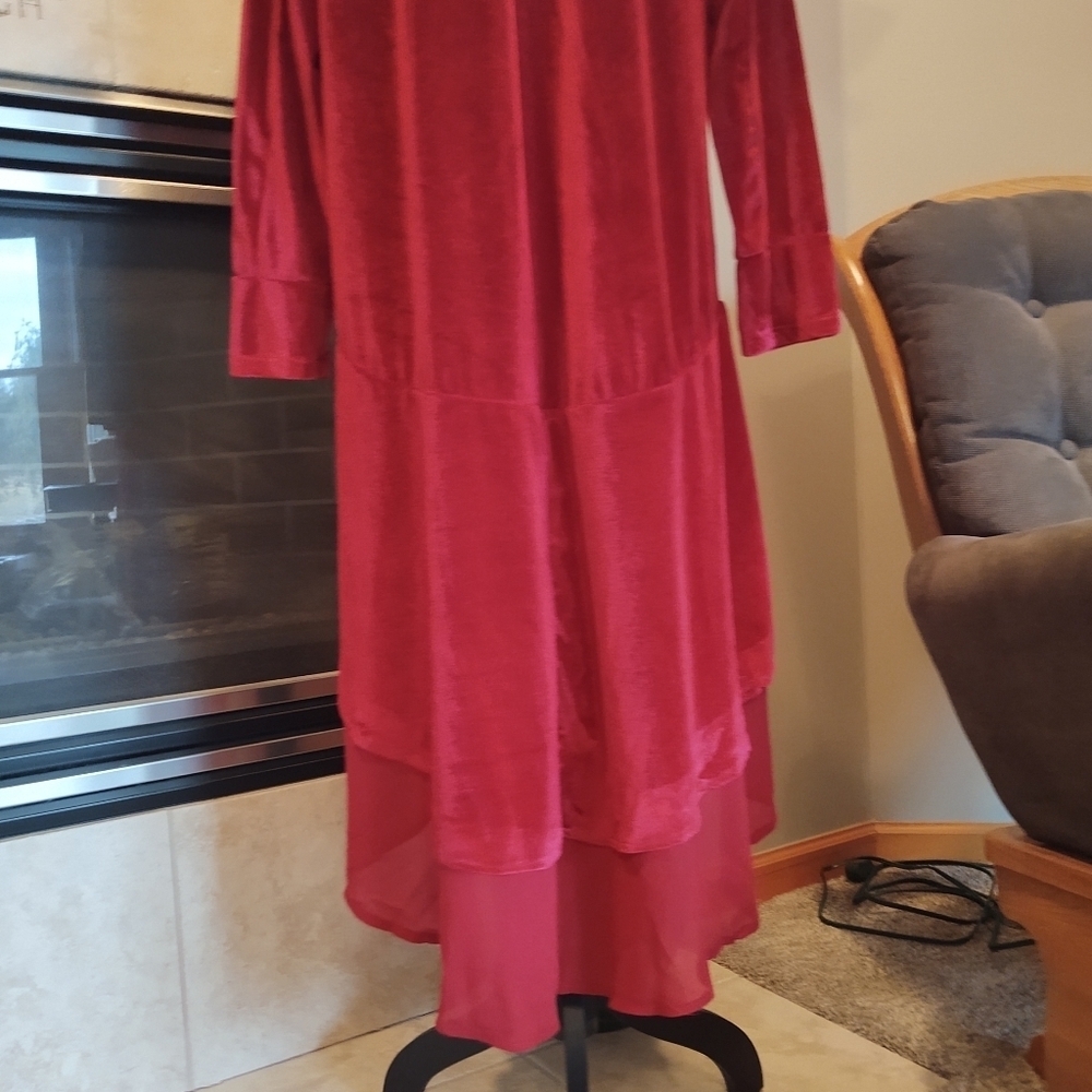 Women's Open Front Velvet Duster Cardigan - Deep Magenta - Picture 7 of 12